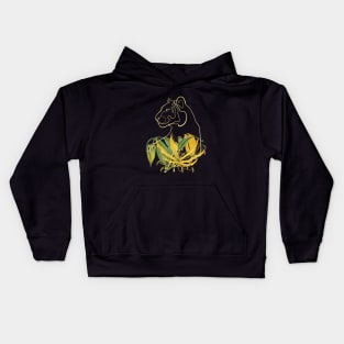 Yellow Lily Line Art Turned Tiger Head Kids Hoodie